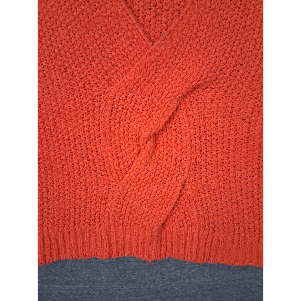 Free People Womens Sweater S Orange Knit Twist Front Crop Oversize 100% Cotton - Picture 2 of 9